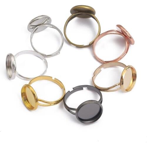 10pcs/lot Adjustable Blank Ring Base Fit Dia 10 12 14 16 18 20 25 mm Glass Cabochons Cameo Settings Tray Diy Jewelry Making Ring