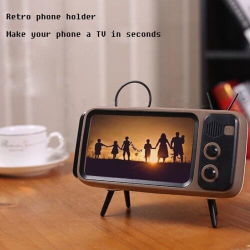 Portable Retro TV Design Mobile Phone Holder Stand Desktop Lazy Bracket Mini Compact Retro TV Phone Stand Great Decorative
