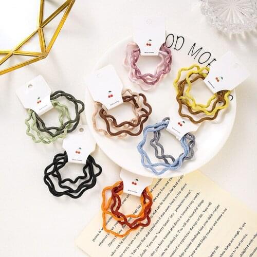 4 Pcs/set Candy-colored Women Wavy Hair Rope Basic Head Rope for Girl Cute Small Rubber Band Ins Fashion Hair Accessories