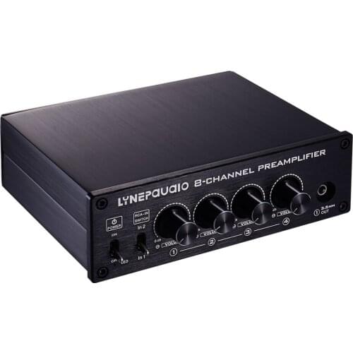 Pre-amplifier speaker splitter, 2 in 8 out switch, with volume control and earphone 16-600 ohm/monitor function