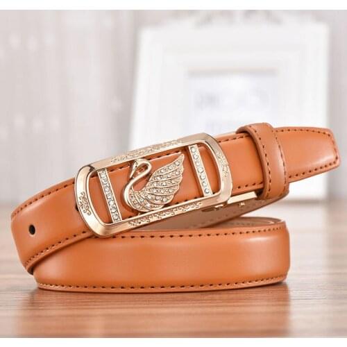 Leather Pin Buckle Womens belt White Belts for women Fashion Swan Smooth Buckle Casual Jeans Belt Belt 2021 All-Match