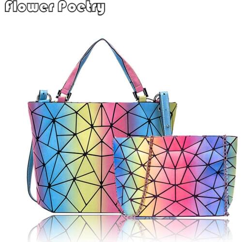 Rainbow Women Chain Crossbody Bag Holographic Geometric Designer Female Messenger Handbag Ladies Large Capacity Shoulder Bags