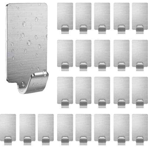 24 Pcs Hooks Self-Adhesive, Stainless Steel Towel Hooks, Coat Hooks Wall Hooks For Ceiling / Kitchen / Bathroom