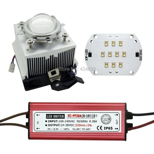 30W 60W High Power Led Lamp + LED Driver + Led Heatsink Fan Kit Whit 5000k Royal Blue 450-455NM