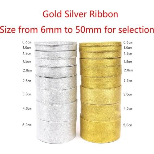 Fabric 22Meters Gold/Silver Organza Ribbon 6-50mm Glitter Embroidered Onions Ribbons Wedding Cake Gift Decoration DIY Craft