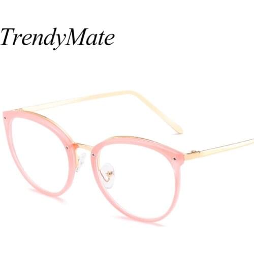 TrendyMate Womens Floral Glasses Optical Frame Eyeglasses Pink Prescription Eyewear Clear Oculos de Grau High Quality 1306T