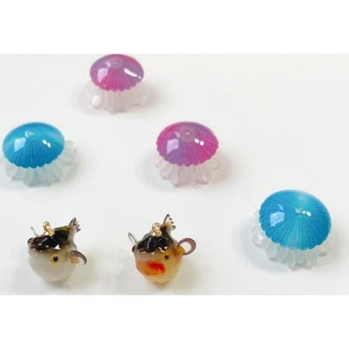 Ocean style 12pcs/lot cartoon animals Jellyfish/Pufferfish shape cute 3D resin beads diy jewelry earring accessory