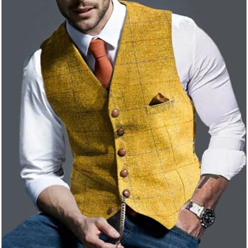 2021 Spring Autumn Temperament Mens Retro Casual Fashion Formal Check Waistcoat Vest Solid Colors Are Versatile Unique