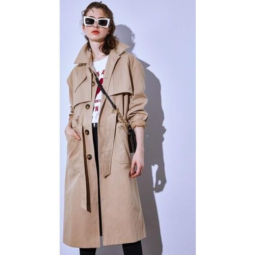 Bf Wind Two Piece Windbreaker Womens Middle Long Hooded Collar 2021 New European Khaki Tooling Long Coat