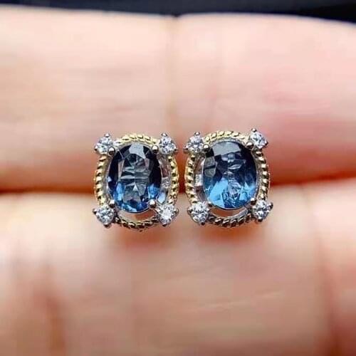 High Quality Natural Blue Topaz Real 925 Sterling Silver Earrings Fine Fashion Jewelry for Women Free Shipping MeibaPJFS