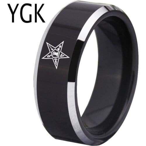 YGK Jewelry Eastern Star Design MASONIC Freemason Mason Tungsten Rings for Mens Bridegroom Wedding Engagement Anniversary Ring