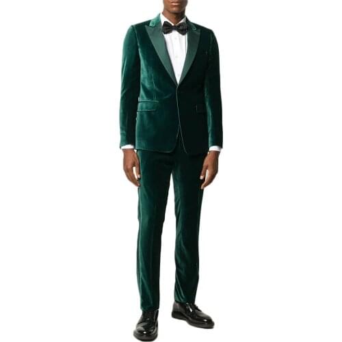 Green Velvet Mens Custom Made Wedding Tuxedos 2 Pieces Party Prom Evening Pants Suits