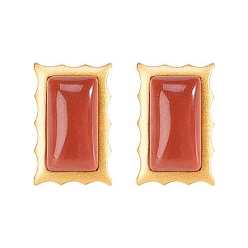 S925 sterling silver gold plated southern red agate stud earrings personality minimalist elegant geometric womens earrings