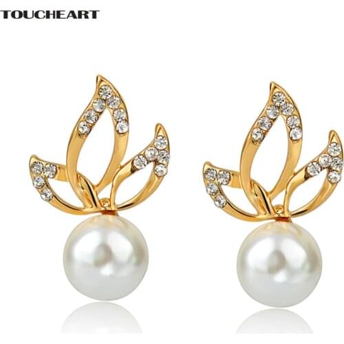 TOUCHEART Gold color Simulated Pearl Earrings For women Bridal Wedding Austrian Crystal Fashion jewelry DIY Earrings SER150028