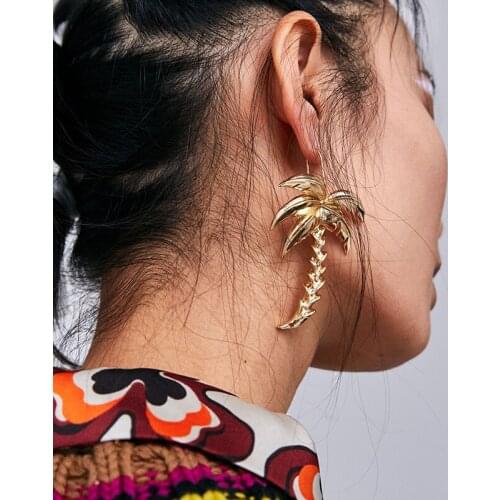 JERPVTE 2018 Women Golden Exaggerated Coconut Palm Tree Geometric Metal Coco Joker Earrings Dangle Summer Holiday Earring