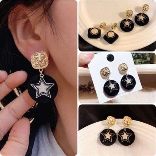 Earrings for Women Retro Pentagonal Star Earrings 2020 New Geometric Black Square Round Earrings Jewelry Accessories Wholesale