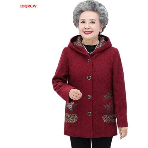 Women Autumn Woolen Coat Large Size Loose Hooded Jacket Middle Age Female Wool Jacket Grandma Cardigan Outwear Plus Size 5XL1691