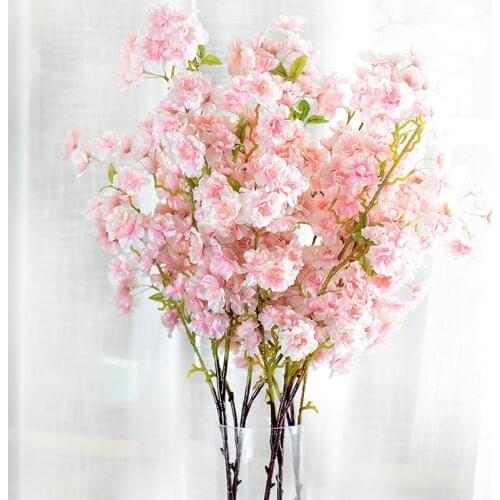 Htmeing artificial cherry blossom With Leaf cherry branches Fake Flower Wedding Home Party Office Decor Floral Art