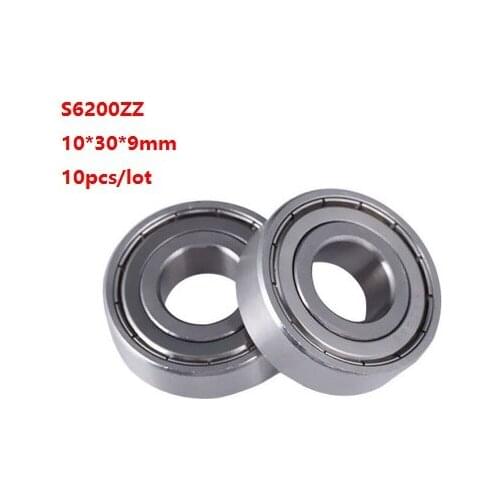 10pcs/lot S6200ZZ S6200 ZZ ABEC-5 10x30x9mm stainless steel ball bearings Deep Groove Ball bearing 10*30*9mm 6200 6200ZZ