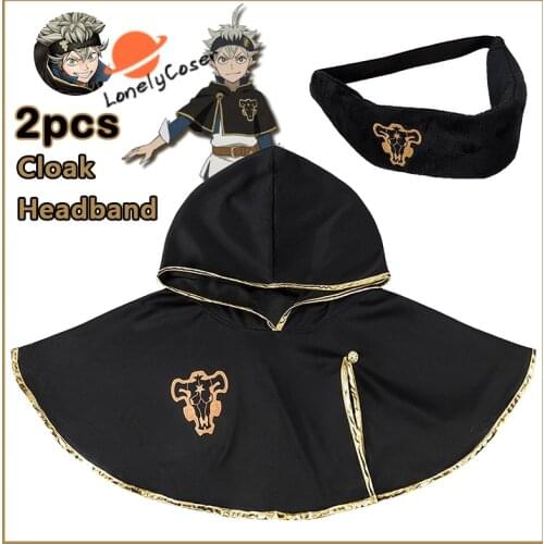 2PCS Anime Black Clover Asta Cosplay Cloak Headband Black Bull Five Leaf Clover Costume Noelle Finral Outfit Men Women