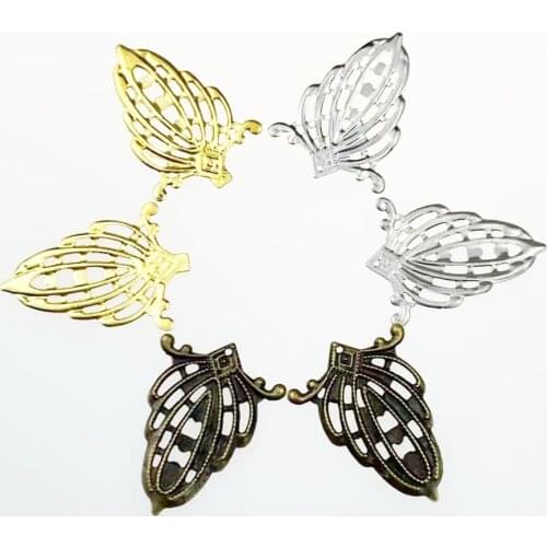 20pcs 25x35mm Metal Flower Filigree Wraps Crafts Gift Decoration DIY Cosplay Bridal hair accessories Wholesale Charms