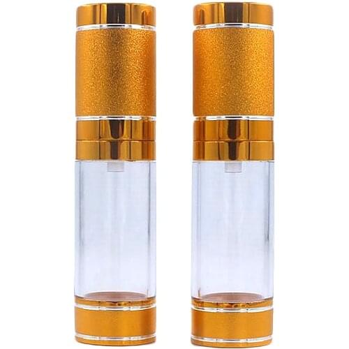 20pcs/lot Plastic Transparent Vacuum Bottle 15ml Gold Cover Empty Water Emulsion Packing Bottle
