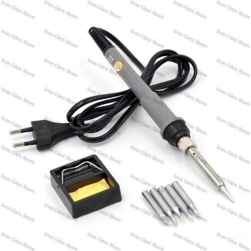 220V 60W Electrical Soldering Iron Kits EU Plug Rework Welding Repair Gun Tool Adjustable Temperature with Stand 5 Solder Tips