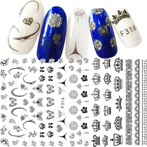 Nail Sticker 3D Nails Slider Decals Crown Lace Design Nail Art Decoration Manicure Adhesive Foil Wraps Pegatinas Polish