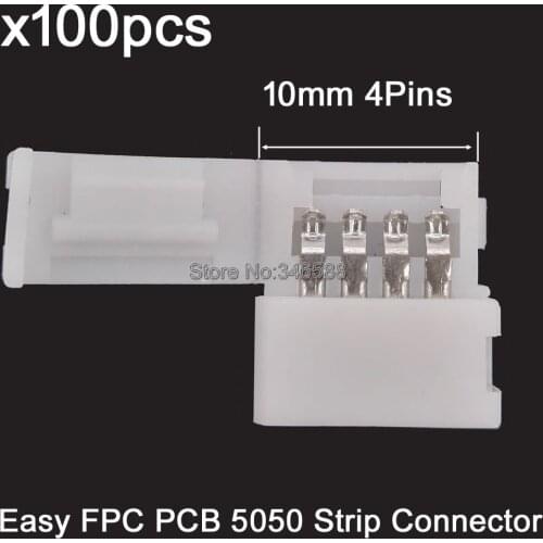 100pcs/lot 4 PIN 4Pin 10mm PCB Strip-to-Strip Solderless FPC Snap Down Connector Adaptor For LED 5050 RGB LED Strip Light