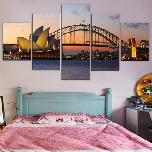5 Piece Canvas Paintings Framework HD Prints Pictures Sydney Harbor Opera House Poster Home Decor Wall Art
