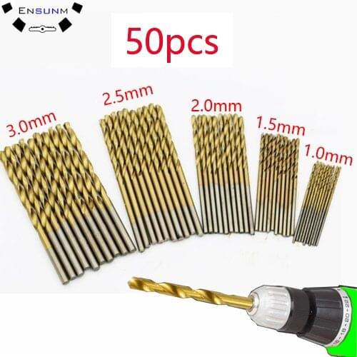 50Pcs HSS Titanium Coated Drill Bits High Speed Steel Drill Bit Set High Quality Power Drilling Tools for Wood 1/1.5/2/2.5/3mm