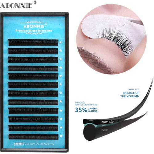 Abonnie Ellipse Flat Lashes Individual Eyelash Extension Flat Eyelashes Cashmere Mink Matte Black Lash Tray