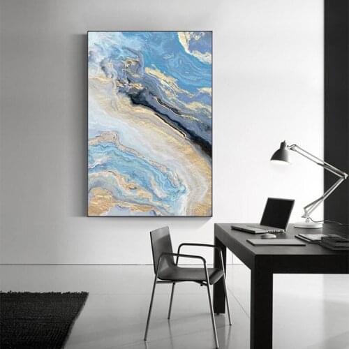 Abstract Poster Modern Leaf Modern Pattern Blue Marble Poster Nordic Painting Oil Painting Living Room Corridor Decoration