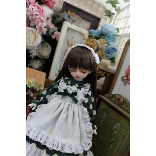 BJD doll dress is suitable for 1/31/41/6MSD fashion jade dress with polka dot skirt + white hair accessories two-piece set
