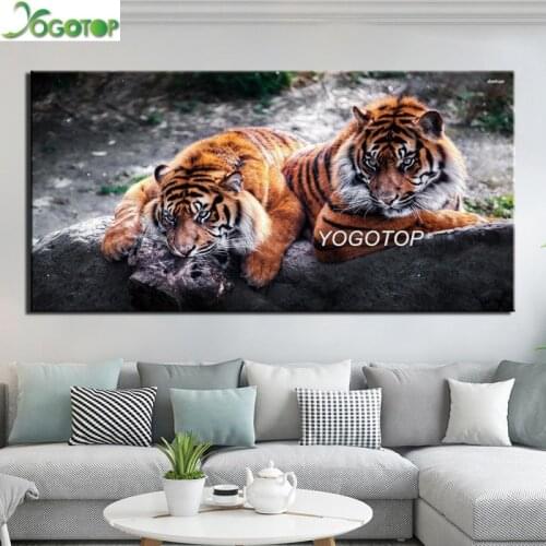 Large Diamond embroidery two tigers 5d diy diamond painting Animal full drill square round,5d mosaic rhinestone home Art YY1737