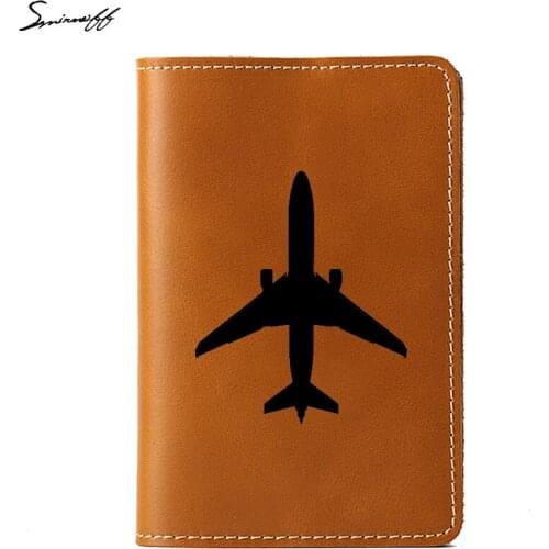 Engraved pictures Airplane Passport Case Card Holder Crazy Horse Leather Travel Organizer Bags Simple Passport Cover Women