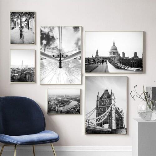 Black and White Modern Photography London Street View Bedroom Dining Room Frameless Decorative Painting Core Hanging Painting