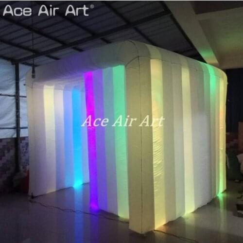 Deft design white inflatable led photo kiosk office cube air structure tent/cubic stadio cabin shelter booth for party