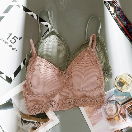 EFINNY Women Lace Padded Bralette Sexy Bra Cotton Lingerie Breathable Underwear Wireless Padded Seamless Bra