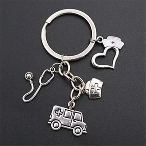 European And American Medical Ambulance Key Chain Emergency Center Heart-Shaped Nurse Cap Doctor Nurse Key Chain