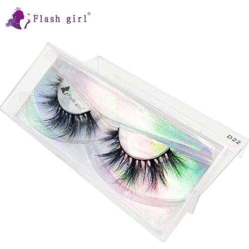 Flash Girl 1 Pair 3D Mink Eyelashes D22 Handmade Full Strip Lashes Natural Volume Thick Long Makeup Eyelash Extension