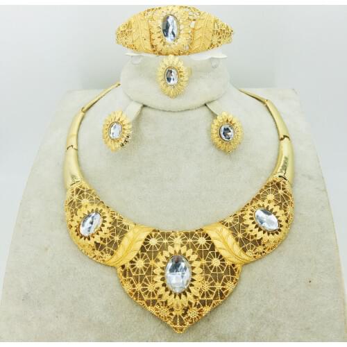 HOT Fashion wedding Dubai Africa Nigeria African Jewelry set gold-color necklace Earrings romantic woman Bridal Jewelry Sets