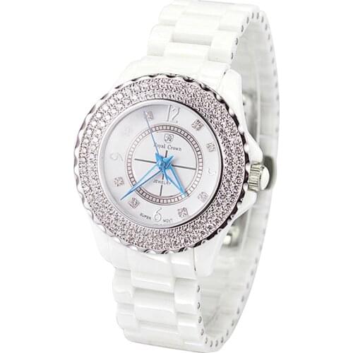 Ceramic Mens Watch Womens Watch Japan Quartz Hour Fine Fashion Clock Bracelet Luxury Rhinestones Girls Gift Royal Crown
