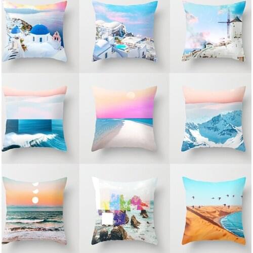 Summer Holiday Cushion Cover Pink Beach Wave Mountain Sofa Pillow Cases Bedroom Home Decor Car Office Decorative Accessories