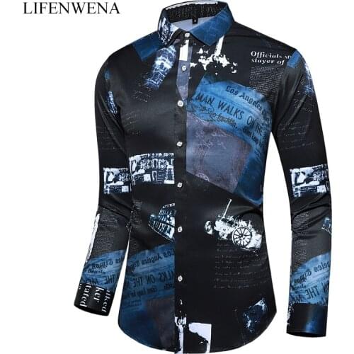 LIFENWENNA Luxury Shirt Men Casual Slim Fit Long Sleeve Men‘s Retro Print Shirt Party Night Club Shirts Camisa Masculina M-7XL
