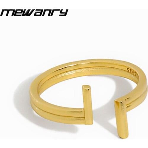 Mewanry 925 Sterling Silver Rings Trend Vintage Simple Adjustable Glossy Letter T Party Jewelry Couples Gifts Girls Accessories