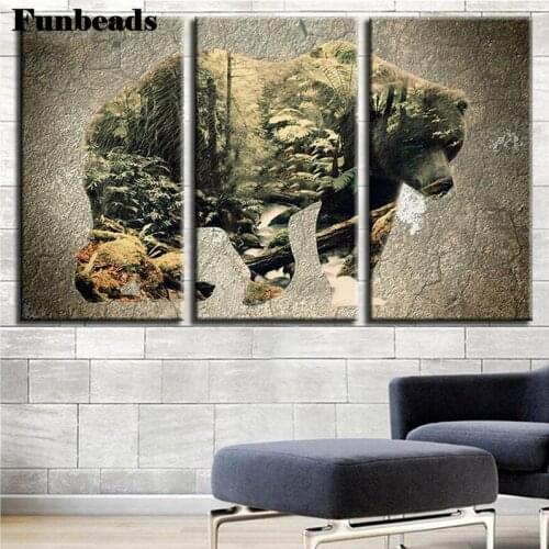 Mosaic full embroidery,sale diamond painting bear 3 Pieces photo of rhinestones cross-stitch round drills triptych images FF650