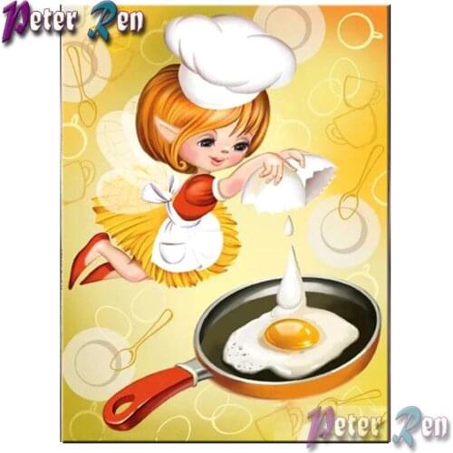 Cartoon diamond Painting Cross Stitch Square\Round Embroidery Rhinestone little fairy chef frying egg Kitchen home decoration