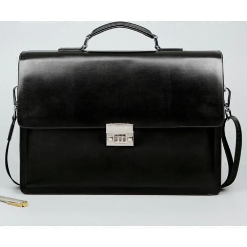 Business Mens Bag Large Capacity Cowhide Leather briefcase Password Lock Shoulder Messenger Bag