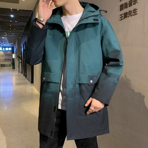 New Tops Quality 2021 Mens Autumn Mid-Length Hooded Jacket M-4XL Large Size Casual Streetwear Coats Spring Printed Windbreaker